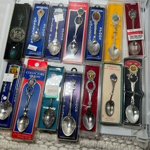Lot Of 14 Vintage Silver Plated Collectible Souvenir Spoons New